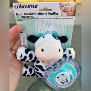 Cribmates Cow Plush Pacifier Holder with Pacifier 0-18M Lovey black white mint
